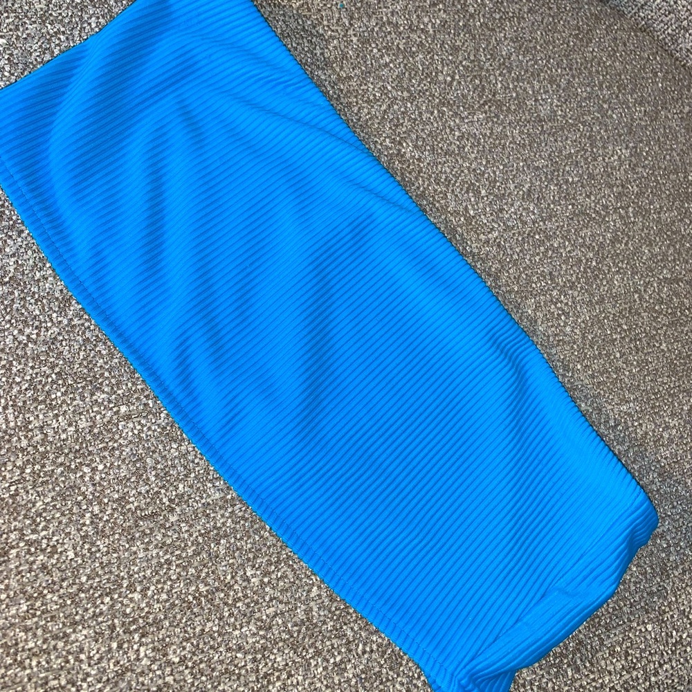 EUC Frankie’s Bikini Jenna Ribbed Bandeau Bikini Top Blue Size Medium